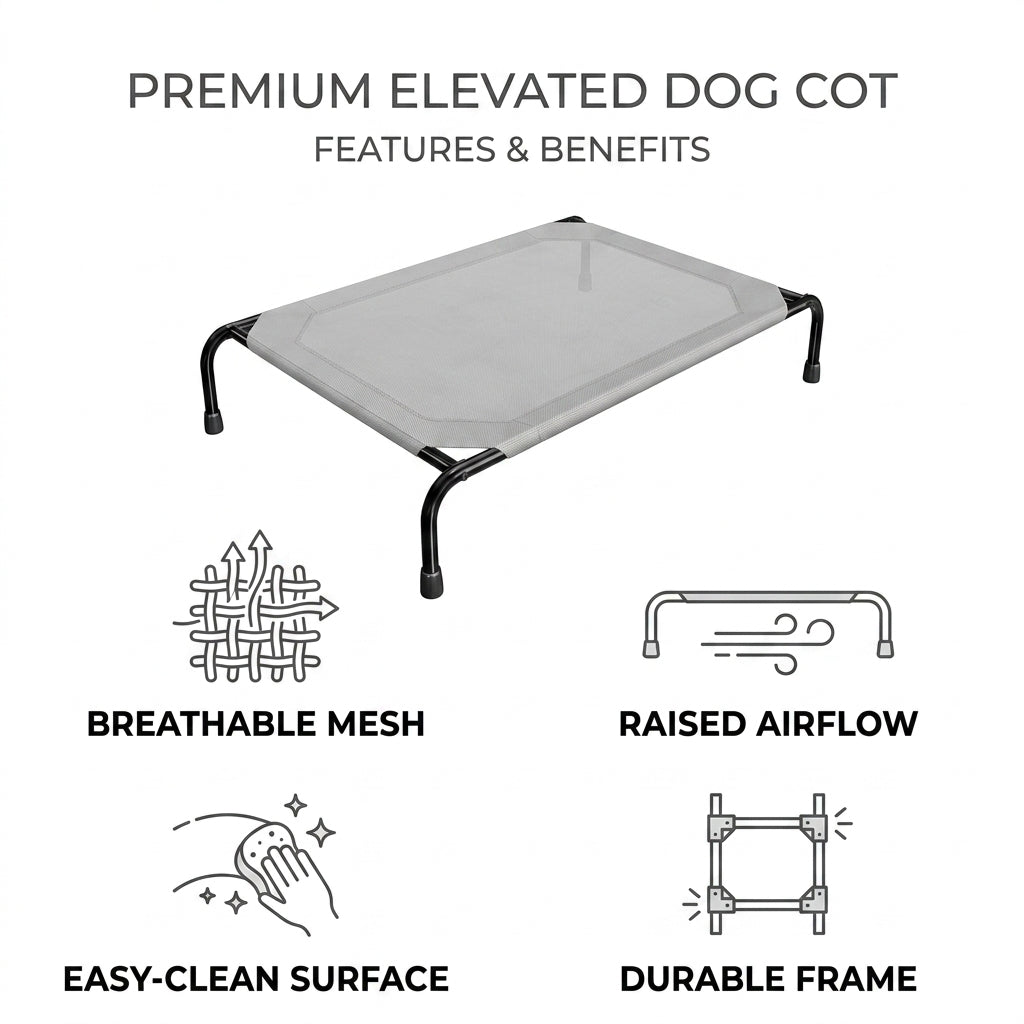 Elevated Cooling Dog Bed – 47.75" Large Outdoor & Indoor Dog Cot (Grey)