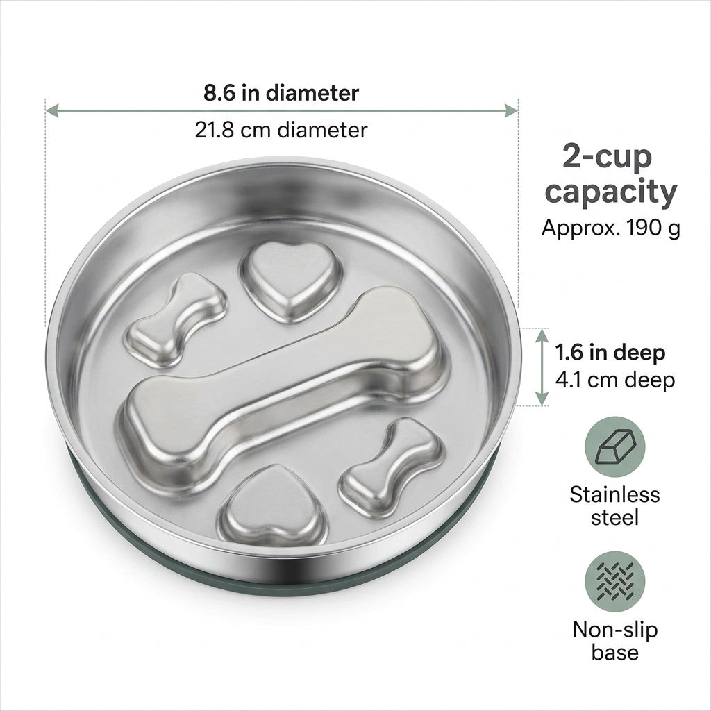 Stainless Steel Slow Feeder Bowl – 2-Cup Bone Maze Bowl for Dogs & Cats
