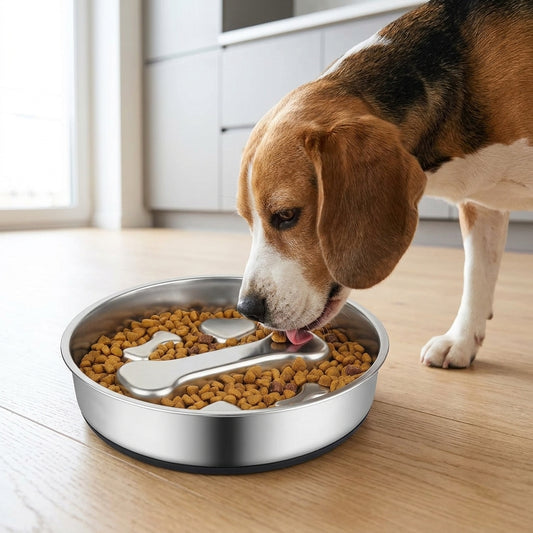 Stainless Steel Slow Feeder Bowl – 2-Cup Bone Maze Bowl for Dogs & Cats
