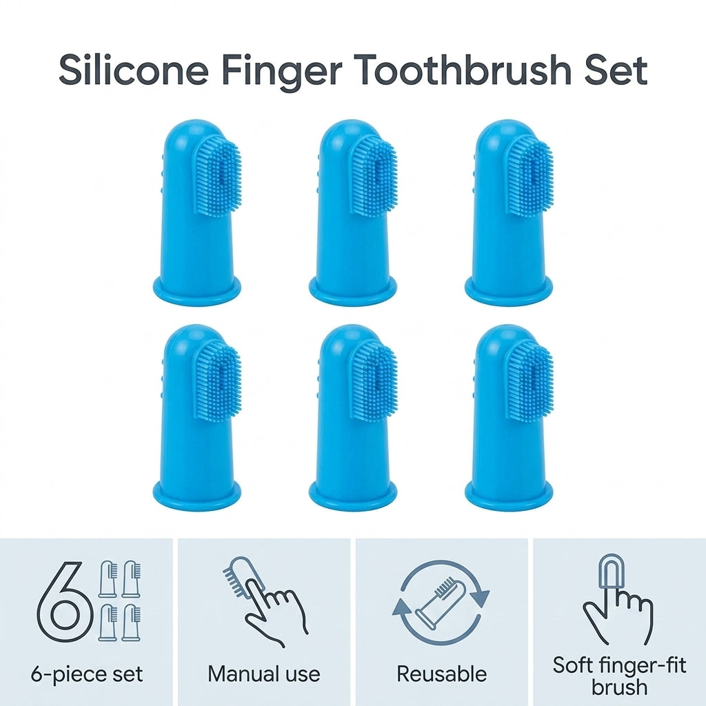 Pet Finger Toothbrush Set – 6 Ultra-Soft Manual Dental Brushes for Dogs & Cats