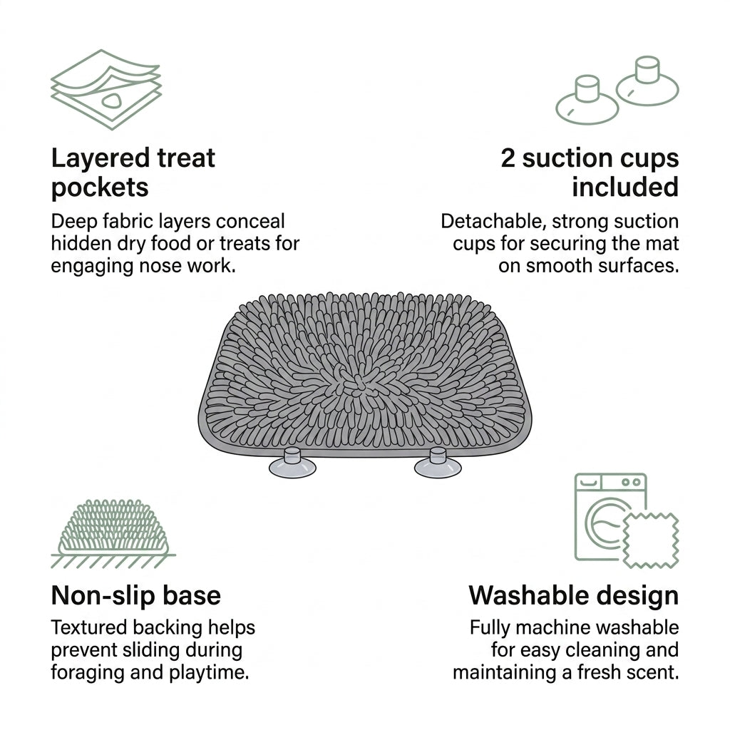 Interactive Dog Snuffle Mat – 17" × 21" Treat-Hiding Puzzle Feeding Mat (Grey)