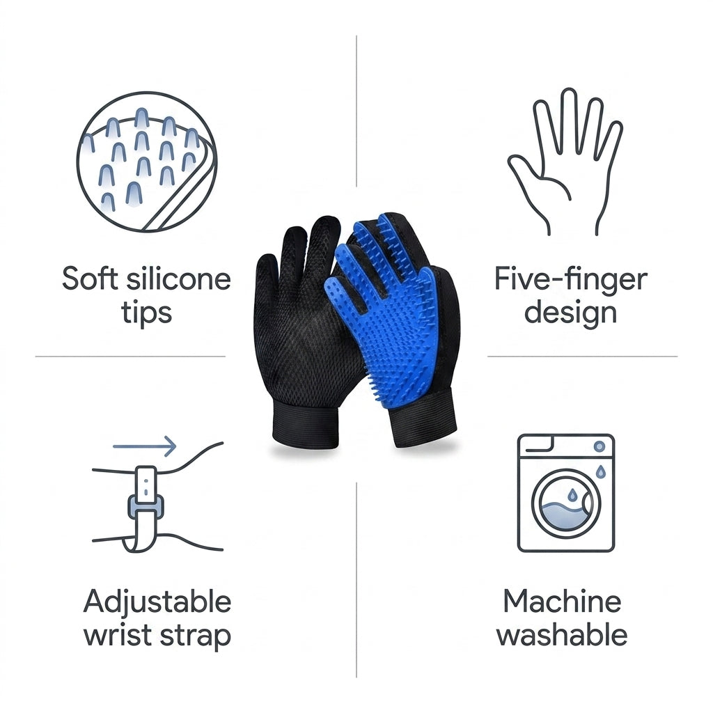 Pet Grooming Glove Set – Reusable Blue Hair Remover Gloves for Dogs & Cats, 1 Pair