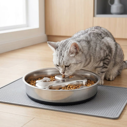 Stainless Steel Slow Feeder Bowl – 2-Cup Bone Maze Bowl for Dogs & Cats