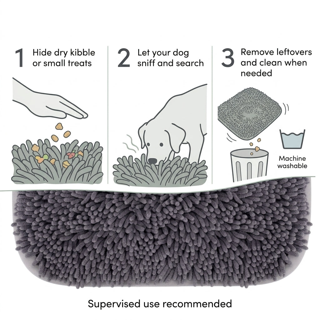 Interactive Dog Snuffle Mat – 17" × 21" Treat-Hiding Puzzle Feeding Mat (Grey)