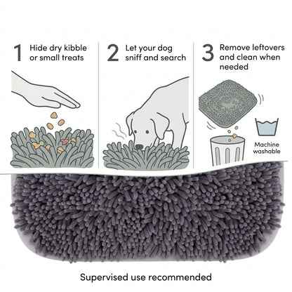 Interactive Dog Snuffle Mat – 17" × 21" Treat-Hiding Puzzle Feeding Mat (Grey)
