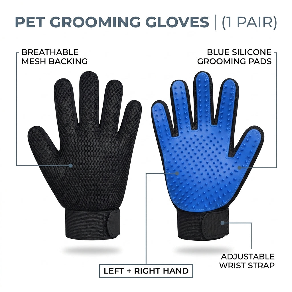Pet Grooming Glove Set – Reusable Blue Hair Remover Gloves for Dogs & Cats, 1 Pair