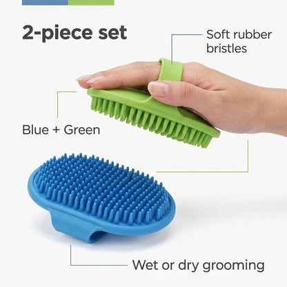 Pet Bathing & Grooming Brush Set – Soft Rubber Massage Brushes for Dogs & Cats, 2-Pack