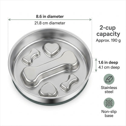 Stainless Steel Slow Feeder Bowl – 2-Cup Bone Maze Bowl for Dogs & Cats