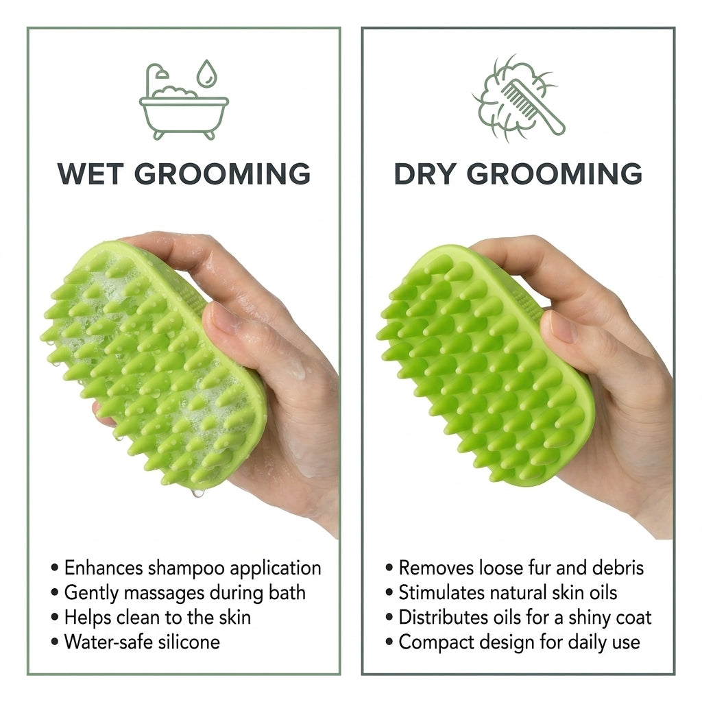 Silicone Pet Grooming Brush – Heavy-Duty Bath & Massage Brush for Dogs and Cats (Green)