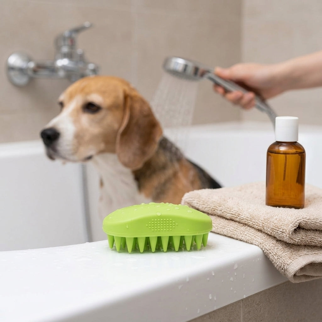 Silicone Pet Grooming Brush – Heavy-Duty Bath & Massage Brush for Dogs and Cats (Green)