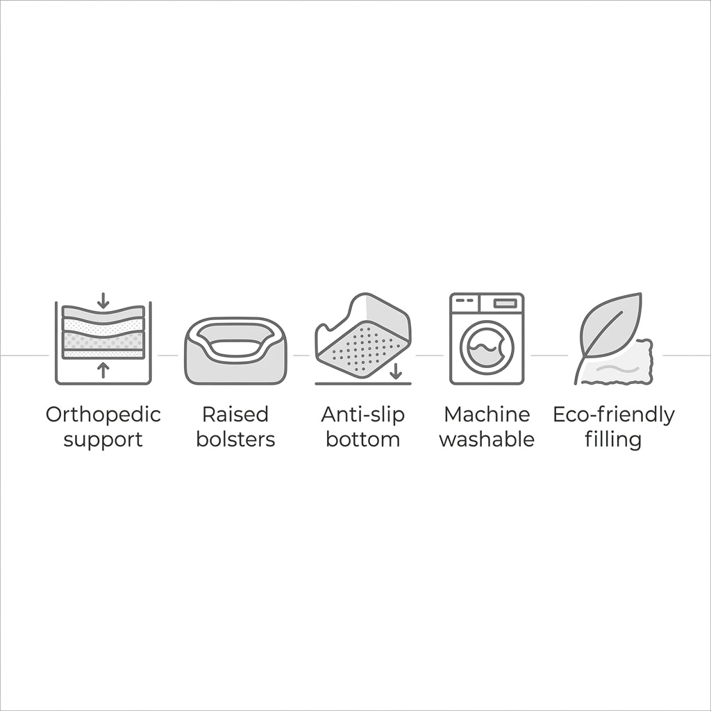 Orthopedic Rectangle Dog Bed – 30" Medium Washable Pet Bed with Raised Bolsters (Grey)