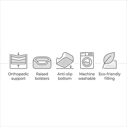 Orthopedic Rectangle Dog Bed – 30" Medium Washable Pet Bed with Raised Bolsters (Grey)
