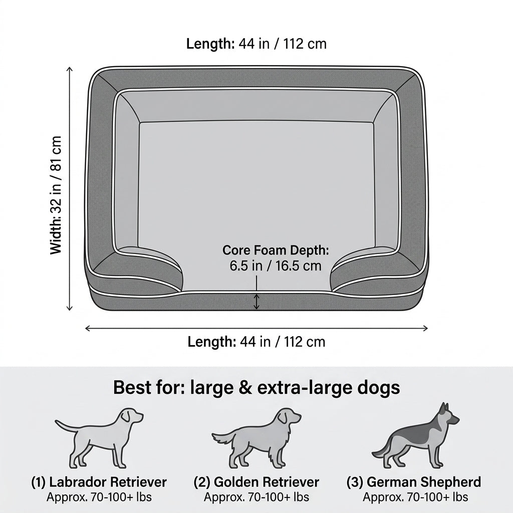 Orthopedic Extra Large Dog Bed – 44" Waterproof Washable XL Pet Bed with Egg-Crate Foam (Grey)