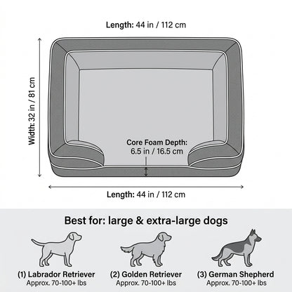 Orthopedic Extra Large Dog Bed – 44" Waterproof Washable XL Pet Bed with Egg-Crate Foam (Grey)