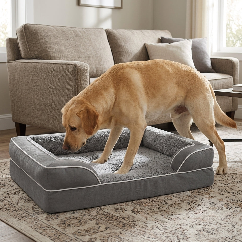Orthopedic Extra Large Dog Bed – 44" Waterproof Washable XL Pet Bed with Egg-Crate Foam (Grey)
