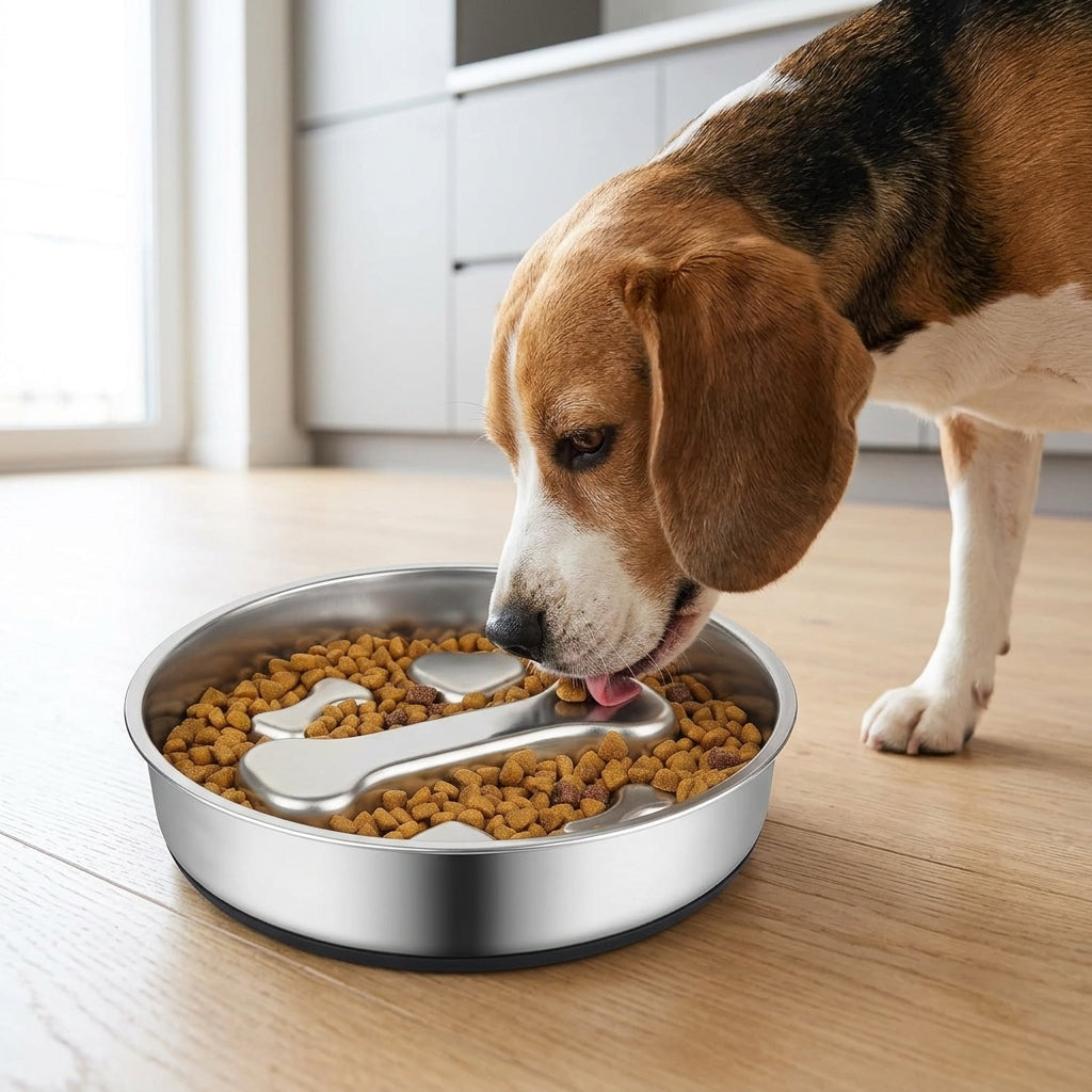 Stainless Steel Slow Feeder Bowl – 2-Cup Bone Maze Bowl for Dogs & Cats