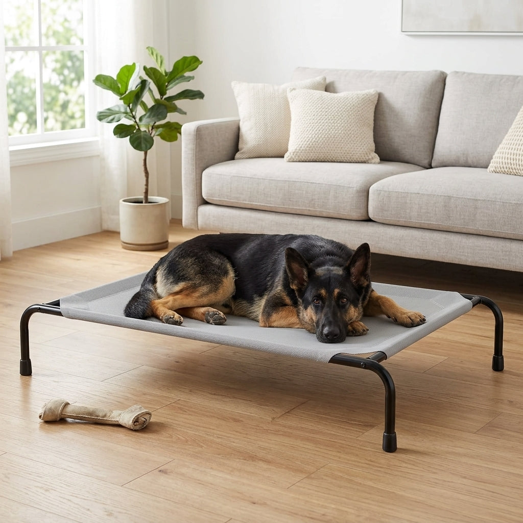 Elevated Cooling Dog Bed – 47.75" Large Outdoor & Indoor Dog Cot (Grey)