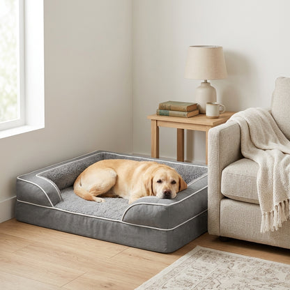 Orthopedic Extra Large Dog Bed – 44" Waterproof Washable XL Pet Bed with Egg-Crate Foam (Grey)