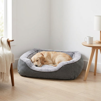 Orthopedic Rectangle Dog Bed – 30" Medium Washable Pet Bed with Raised Bolsters (Grey)