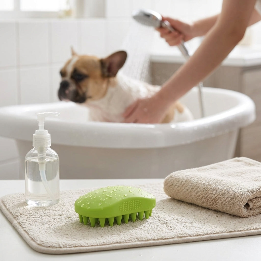 Silicone Pet Grooming Brush – Heavy-Duty Bath & Massage Brush for Dogs and Cats (Green)