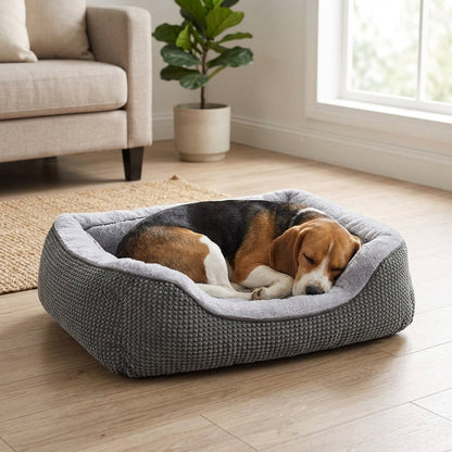 Orthopedic Rectangle Dog Bed – 30" Medium Washable Pet Bed with Raised Bolsters (Grey)