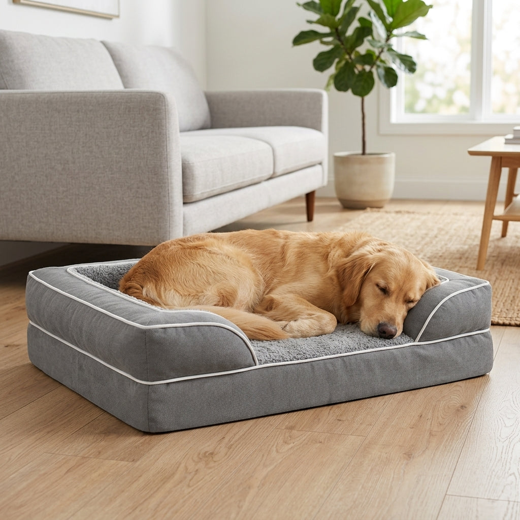 Orthopedic Extra Large Dog Bed – 44" Waterproof Washable XL Pet Bed with Egg-Crate Foam (Grey)