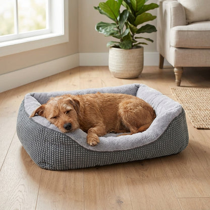 Orthopedic Rectangle Dog Bed – 30" Medium Washable Pet Bed with Raised Bolsters (Grey)