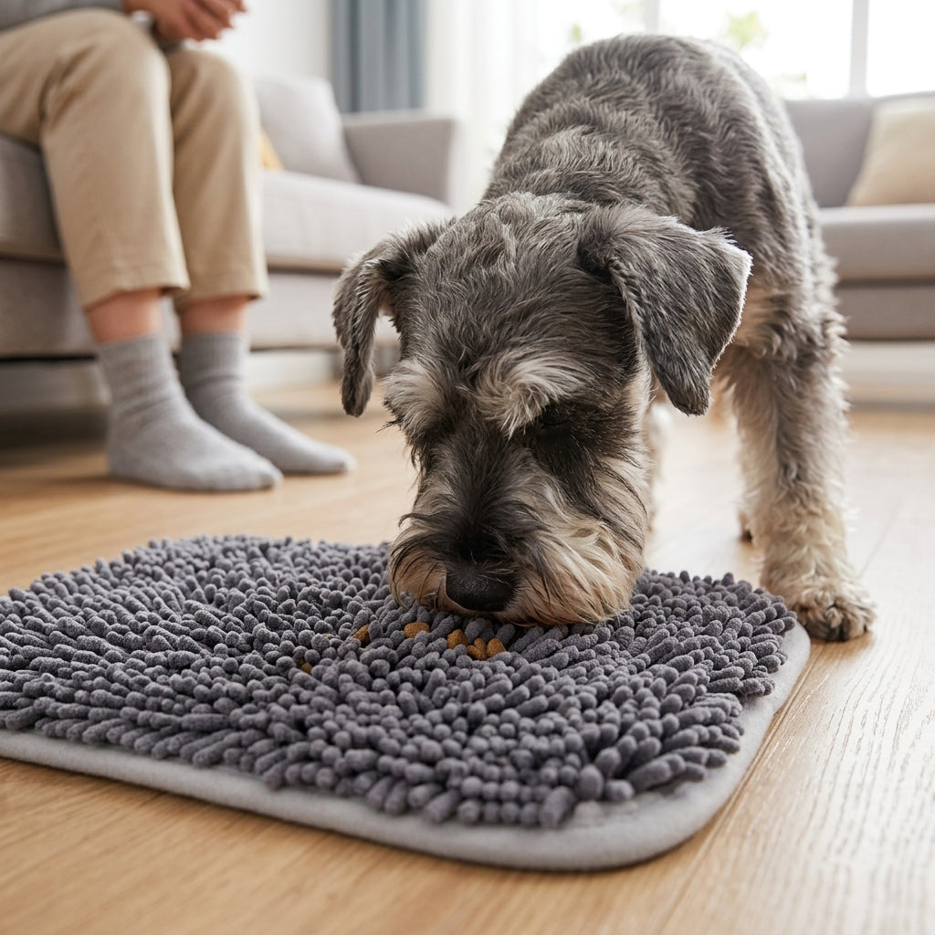 Interactive Dog Snuffle Mat – 17" × 21" Treat-Hiding Puzzle Feeding Mat (Grey)