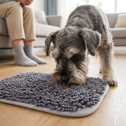 Interactive Dog Snuffle Mat – 17" × 21" Treat-Hiding Puzzle Feeding Mat (Grey)