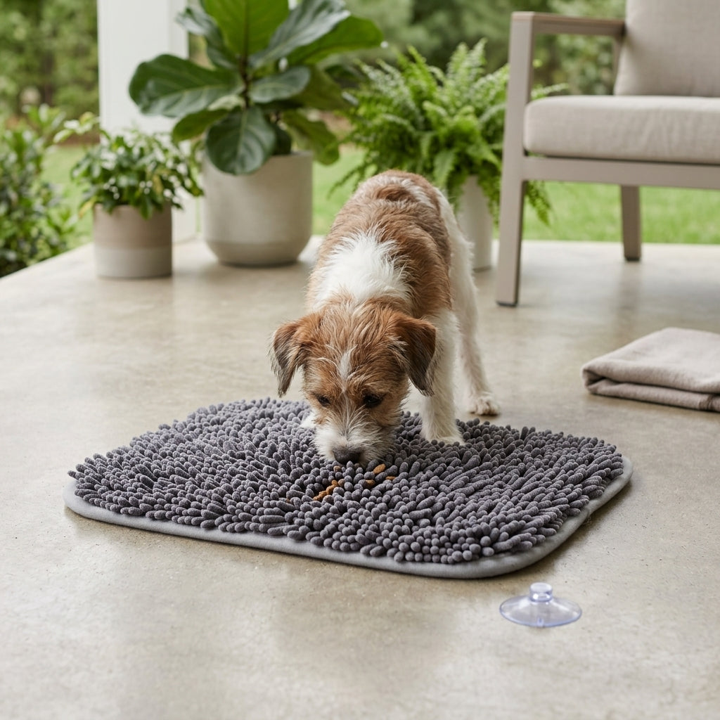 Interactive Dog Snuffle Mat – 17" × 21" Treat-Hiding Puzzle Feeding Mat (Grey)