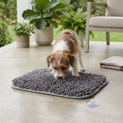 Interactive Dog Snuffle Mat – 17" × 21" Treat-Hiding Puzzle Feeding Mat (Grey)