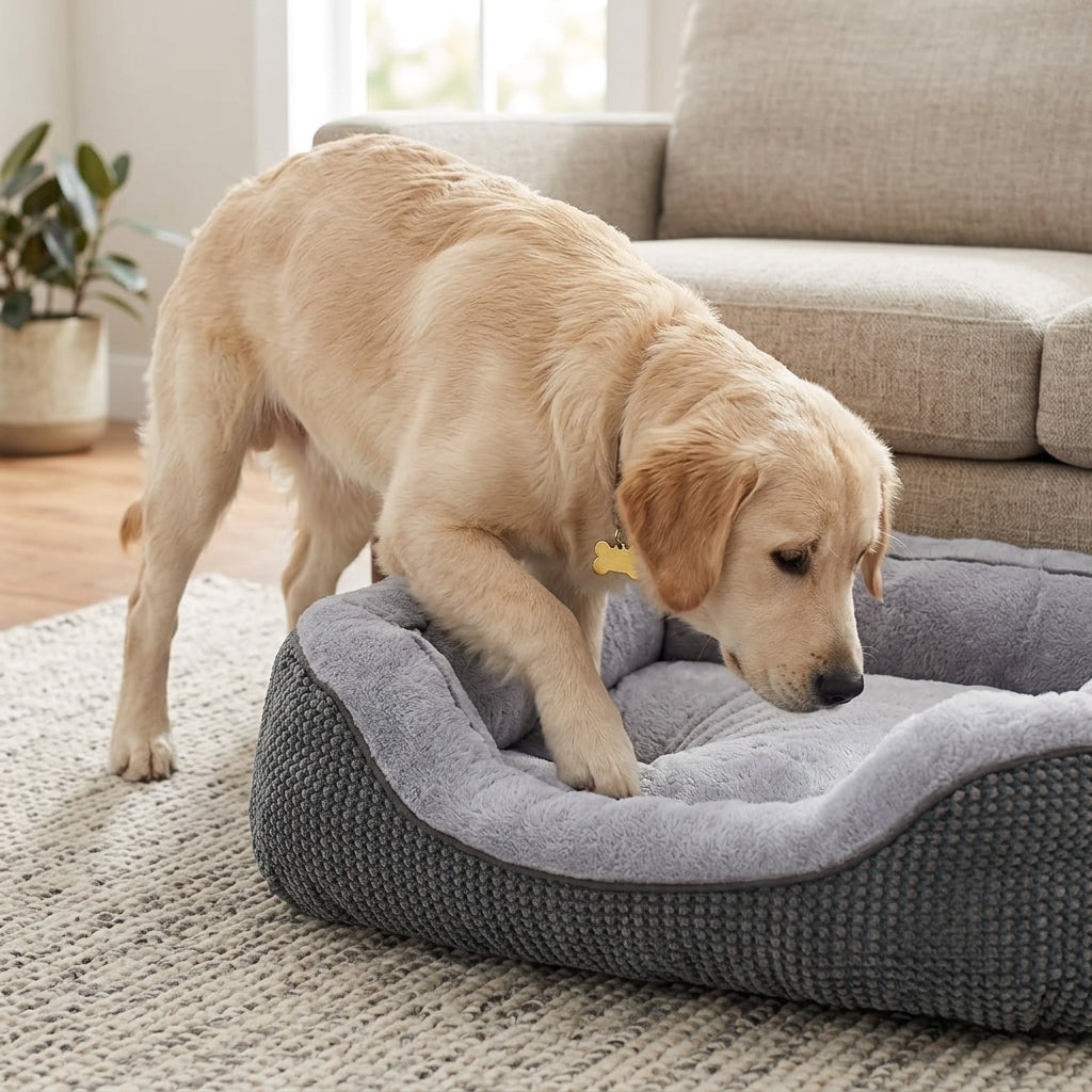 Orthopedic Rectangle Dog Bed – 30" Medium Washable Pet Bed with Raised Bolsters (Grey)