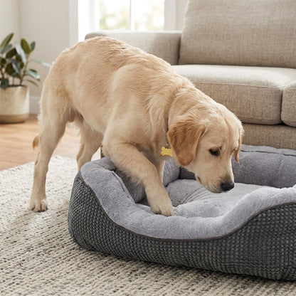 Orthopedic Rectangle Dog Bed – 30" Medium Washable Pet Bed with Raised Bolsters (Grey)