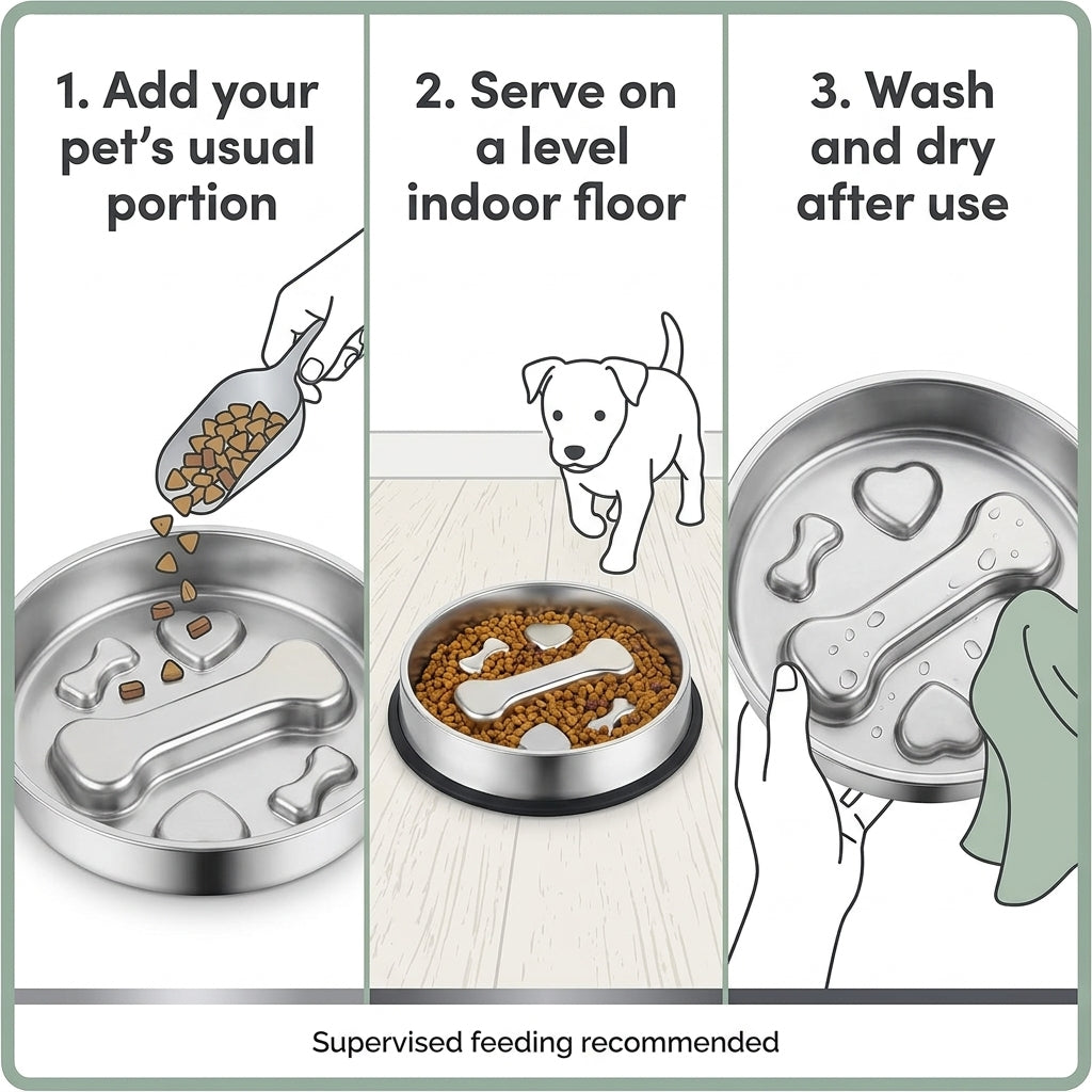Stainless Steel Slow Feeder Bowl – 2-Cup Bone Maze Bowl for Dogs & Cats