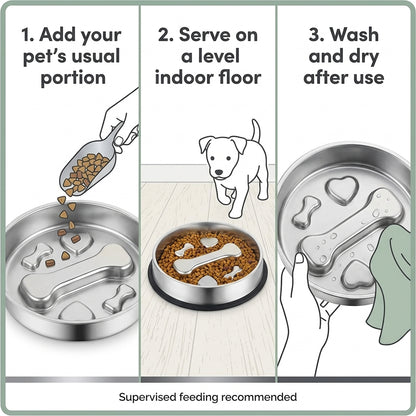 Stainless Steel Slow Feeder Bowl – 2-Cup Bone Maze Bowl for Dogs & Cats