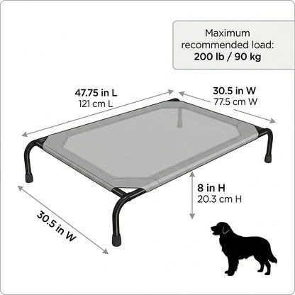 Elevated Cooling Dog Bed – 47.75" Large Outdoor & Indoor Dog Cot (Grey)