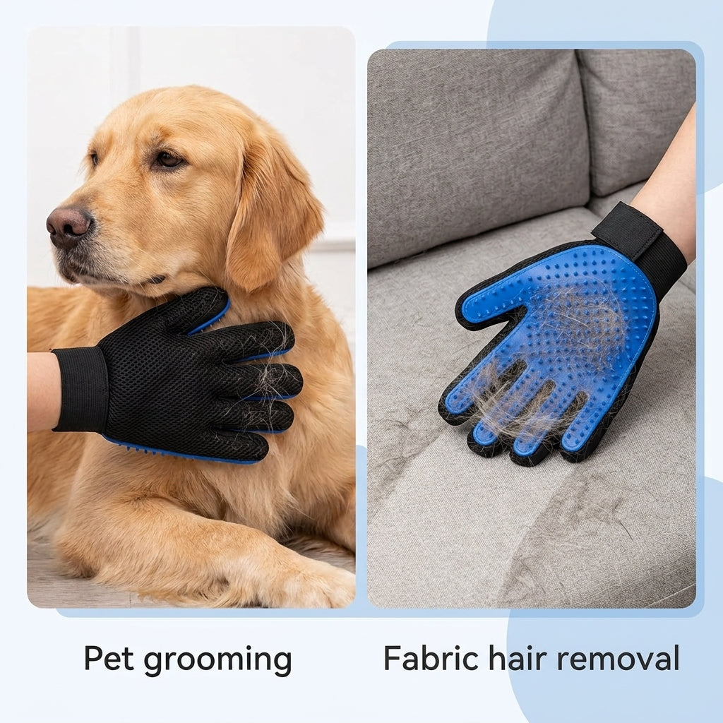 Pet Grooming Glove Set – Reusable Blue Hair Remover Gloves for Dogs & Cats, 1 Pair