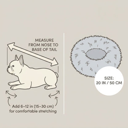 Calming Donut Pet Bed – 20" Plush Bed for Small Dogs & Cats (Light Grey)