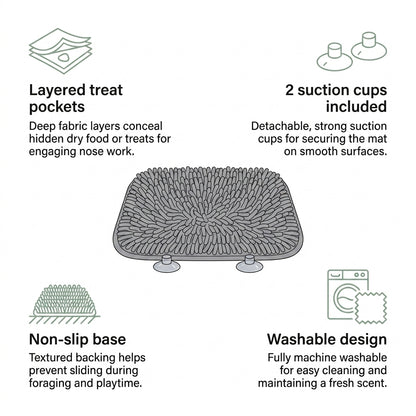 Interactive Dog Snuffle Mat – 17" × 21" Treat-Hiding Puzzle Feeding Mat (Grey)