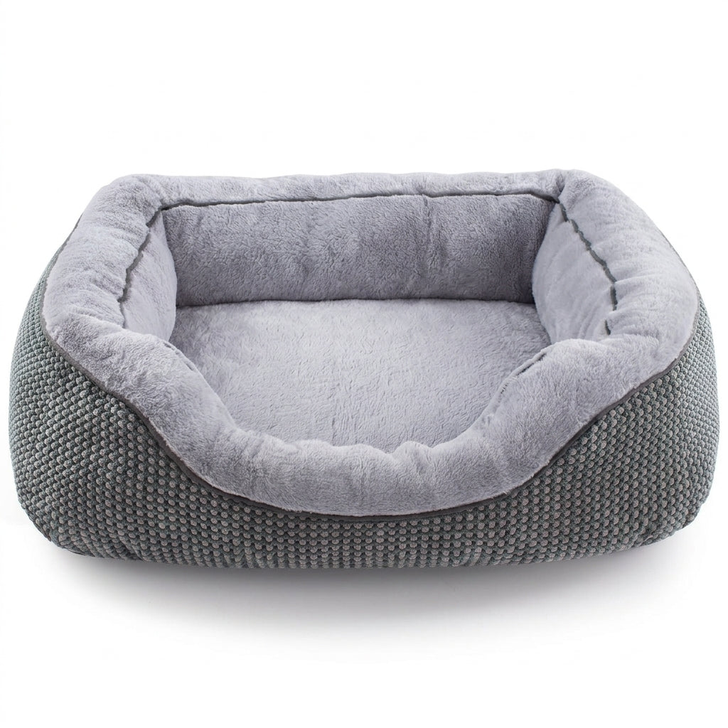 Orthopedic Rectangle Dog Bed – 30" Medium Washable Pet Bed with Raised Bolsters (Grey)