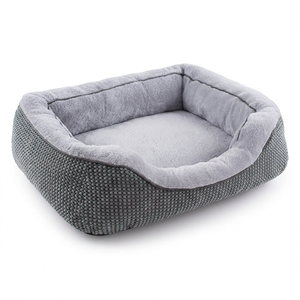 Orthopedic Rectangle Dog Bed – 30" Medium Washable Pet Bed with Raised Bolsters (Grey)