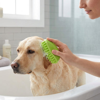 Silicone Pet Grooming Brush – Heavy-Duty Bath & Massage Brush for Dogs and Cats (Green)