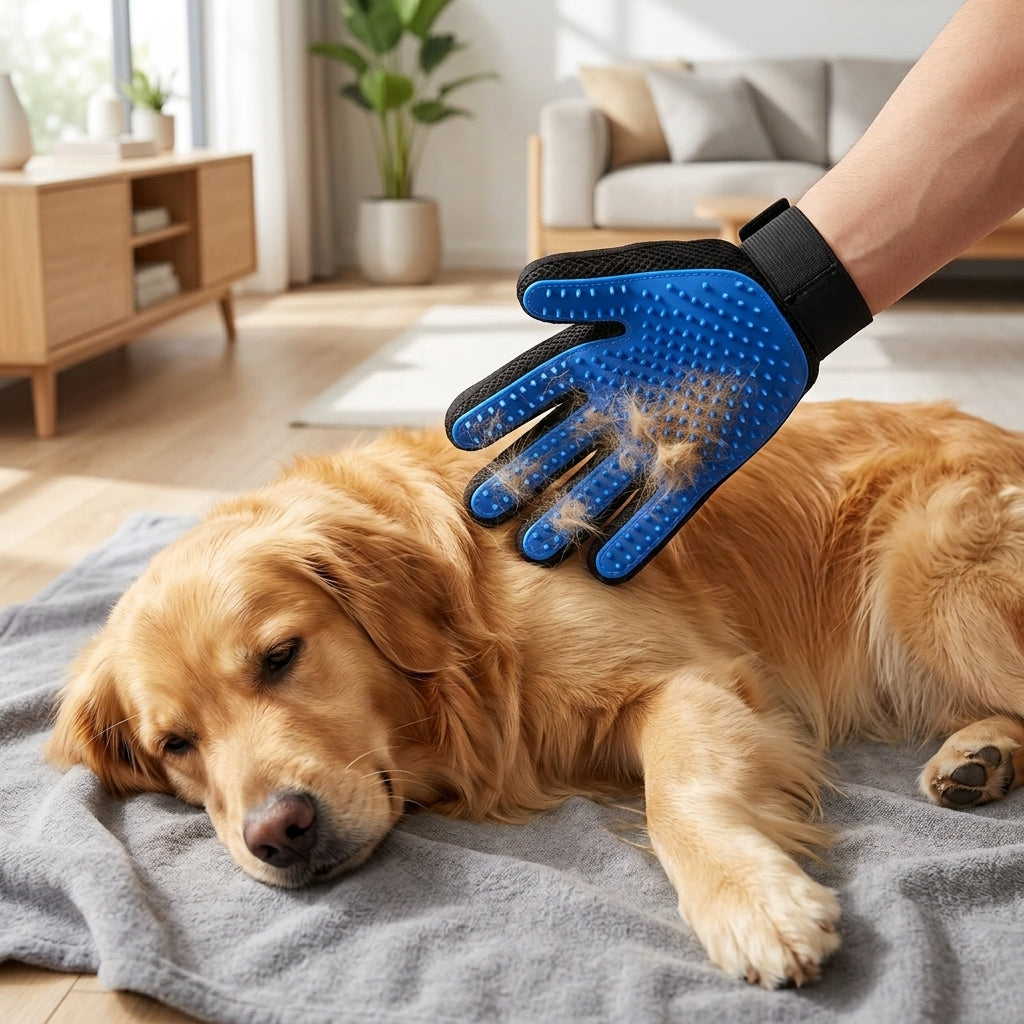 Pet Grooming Glove Set – Reusable Blue Hair Remover Gloves for Dogs & Cats, 1 Pair