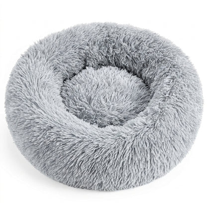 Calming Donut Pet Bed – 20" Plush Bed for Small Dogs & Cats (Light Grey)