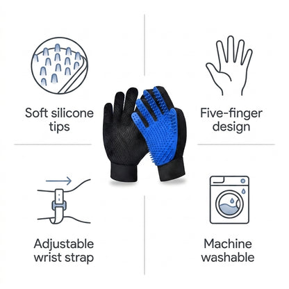 Pet Grooming Glove Set – Reusable Blue Hair Remover Gloves for Dogs & Cats, 1 Pair
