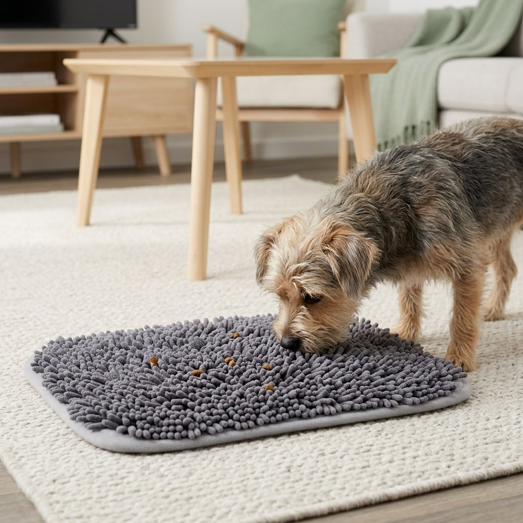 Interactive Dog Snuffle Mat – 17" × 21" Treat-Hiding Puzzle Feeding Mat (Grey)