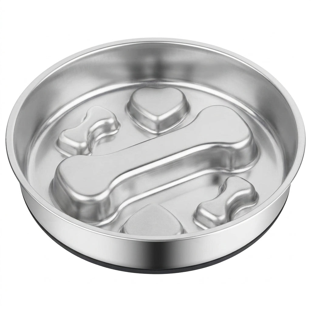 Stainless Steel Slow Feeder Bowl – 2-Cup Bone Maze Bowl for Dogs & Cats