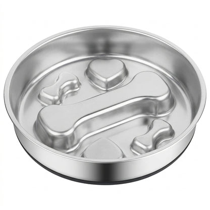 Stainless Steel Slow Feeder Bowl – 2-Cup Bone Maze Bowl for Dogs & Cats