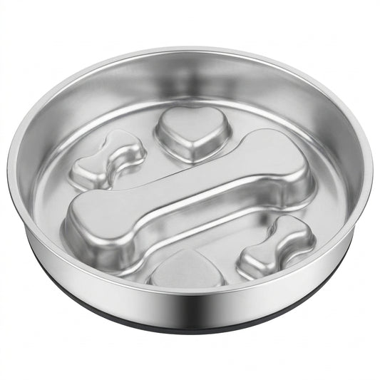 Stainless Steel Slow Feeder Bowl – 2-Cup Bone Maze Bowl for Dogs & Cats