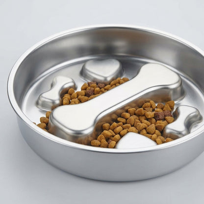 Stainless Steel Slow Feeder Bowl – 2-Cup Bone Maze Bowl for Dogs & Cats